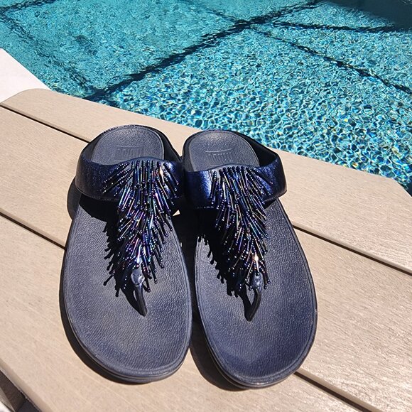 Fitflop NAVY Cha Cha Wedge Sandals, Size 8 - Picture 1 of 3